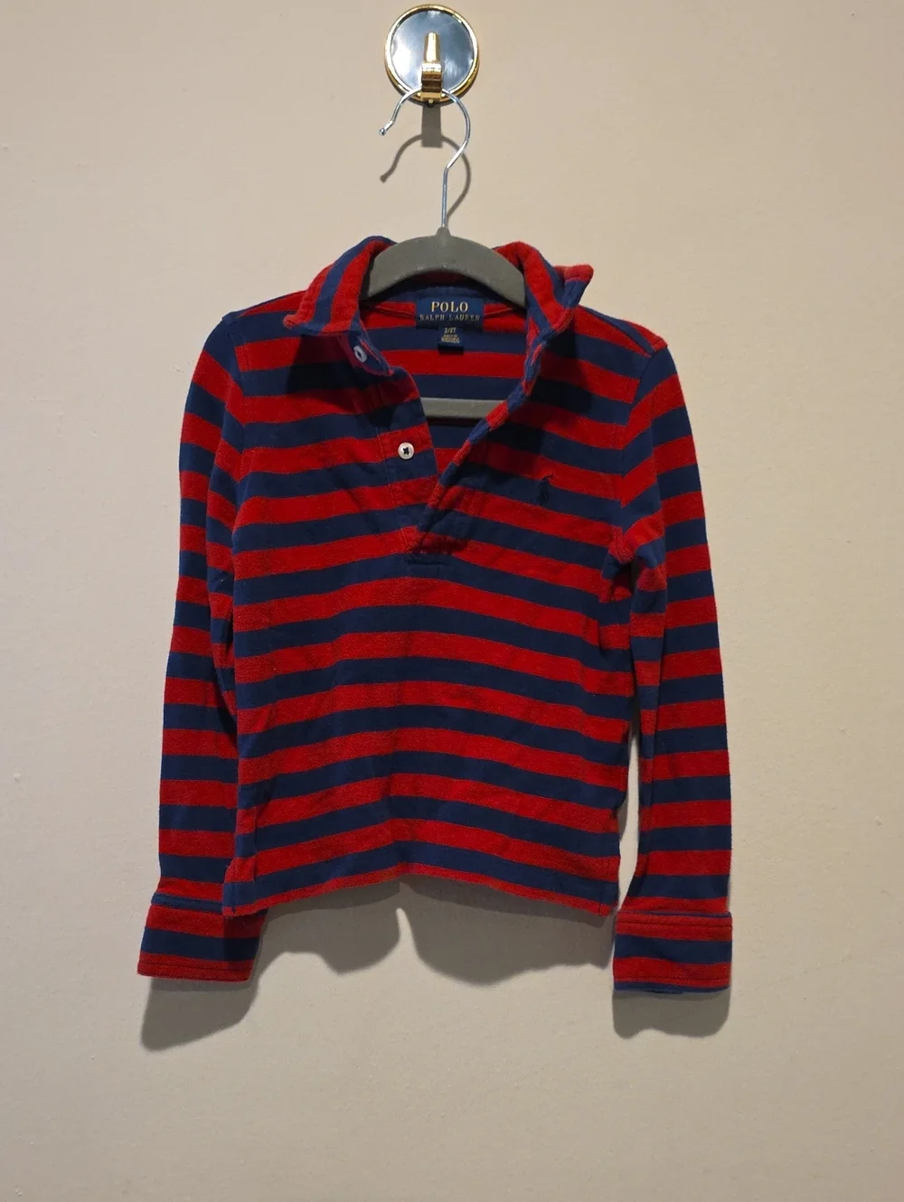 Polo by Ralph Lauren Red and Navy Striped Kids Long-Sleeve Polo 2t